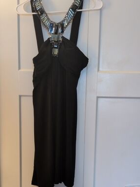 M Usa Black Embellished Halter Cocktail Dress